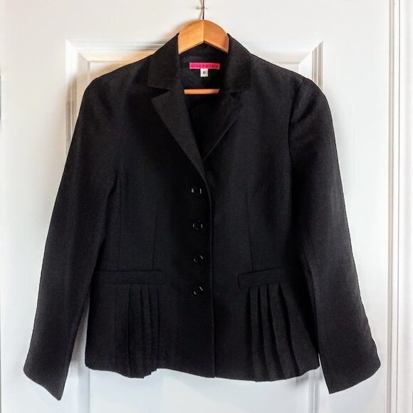 Alice + Olivia Black Silk Pleat Front Jacket - Picture 1 of 6